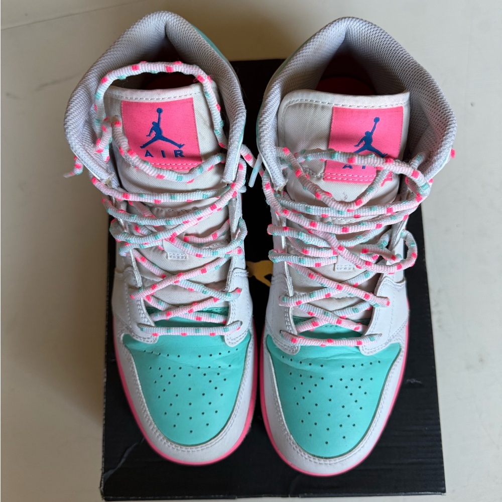 Jordan Kids High-Top Sneakers in Teal, Pink & White